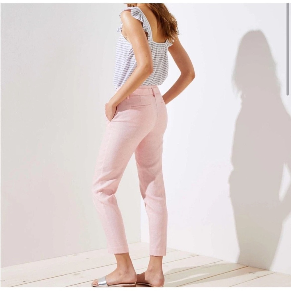 LOFT Linen Blend Tapered Leg Twill Pants Size 4 Peach Pink